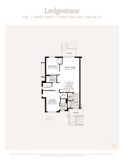 Floor plan for 2 beds, 2 baths, 1155 sqft